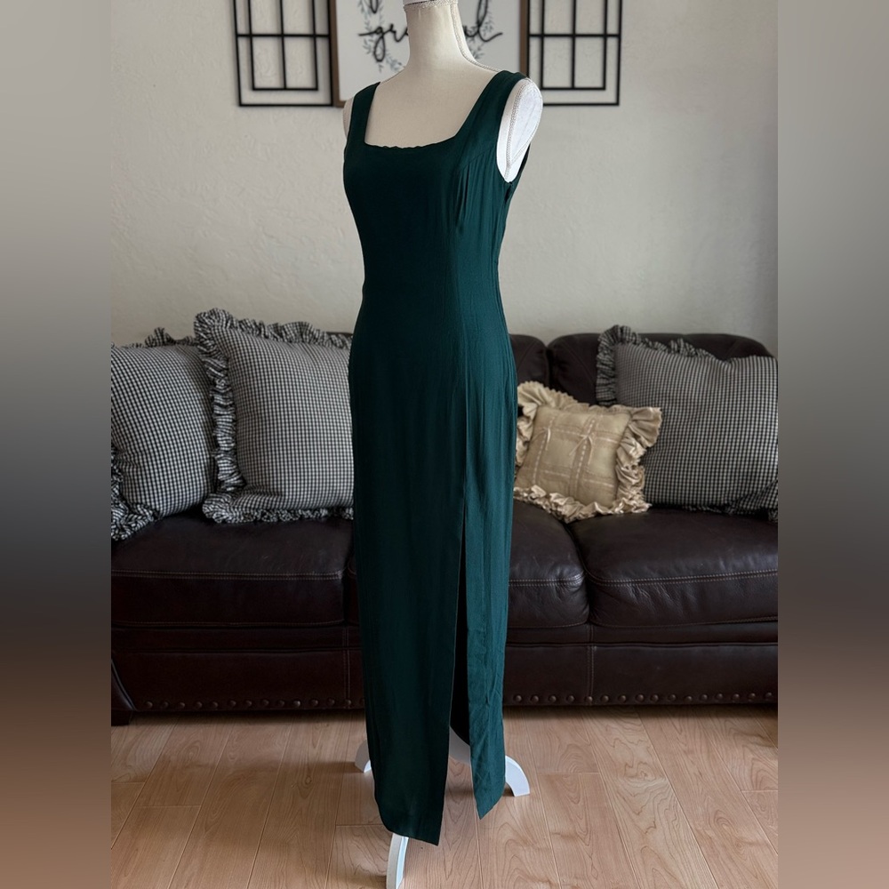 RANDM NIGHTS Vintage Elegant Dark Green Caged Ladder Back Maxi Dress Size 9 Rare - Picture 5 of 11